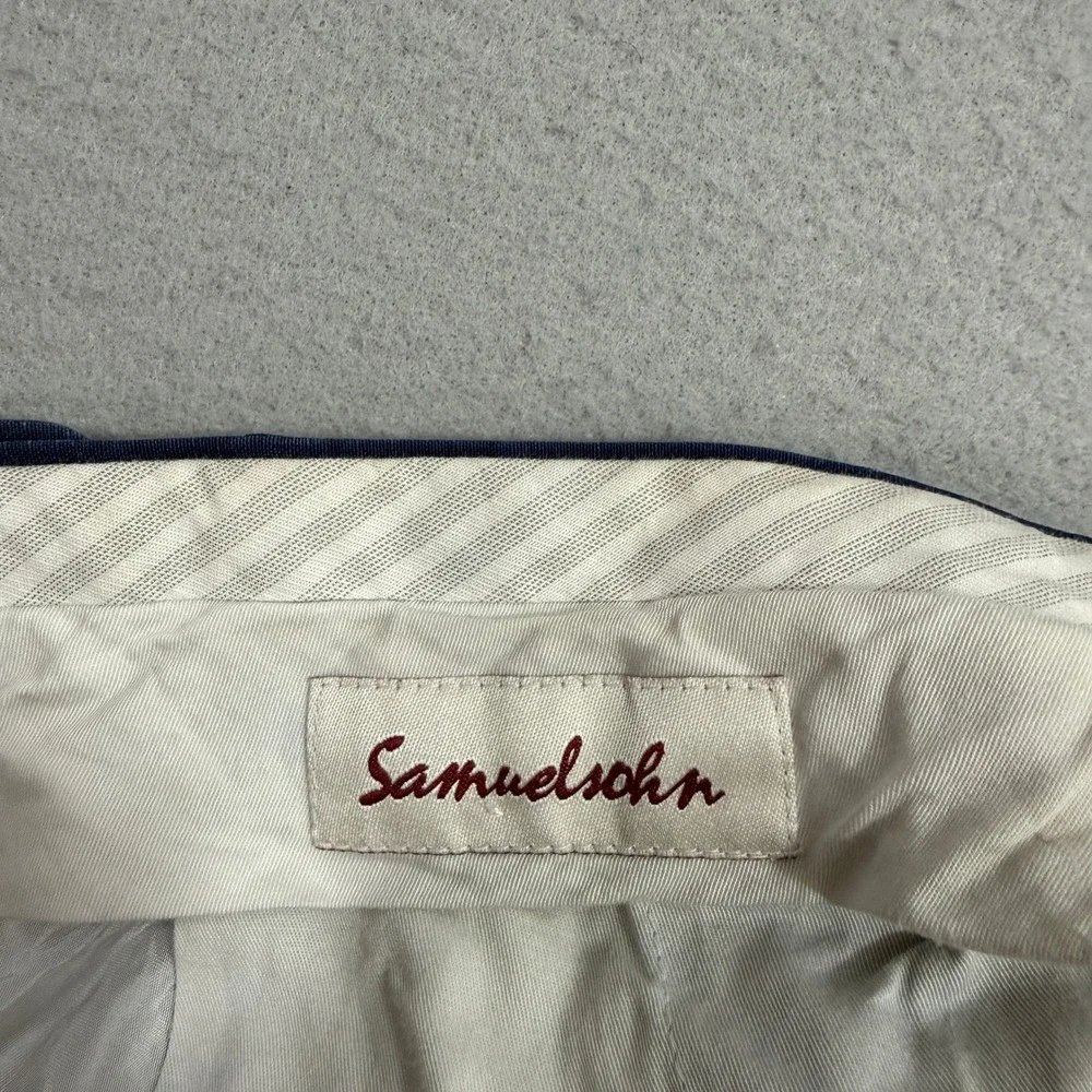 Vintage Samuelsohn Linen Pants Men's 34x30 Blue Pleated Trousers Dress Loose Fit